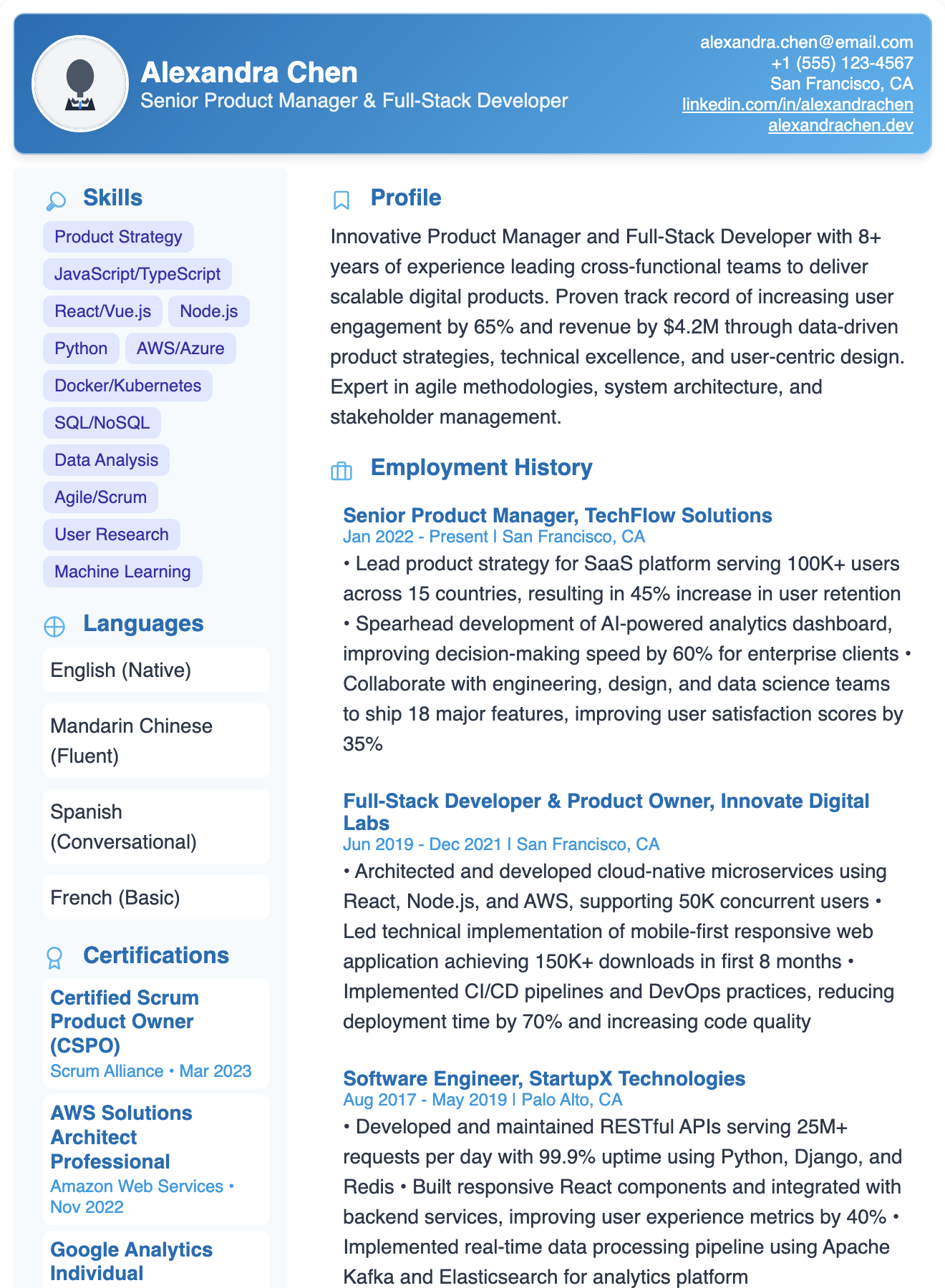 Modern Right Sidebar Resume Template